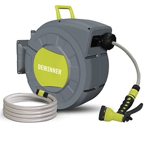 DEWINNER Gartenschlauchtrommel 20 + 2 m, Schlauchaufroller zur Wandmontage, Automatische Schlauchtrommel, 180° Swivel, mit 7 Funktionen Handbrause, Flexible Irrigation for Large Gardens von DEWINNER