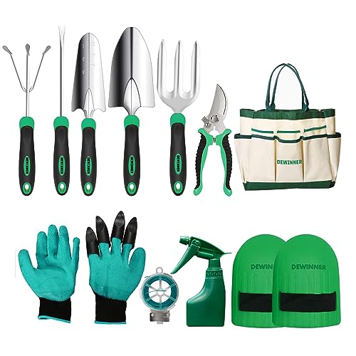 DEWINNER Gartenwerkzeug-Set, Handwerkzeug-Geschenkset, Außentür, Garten, Umpflanzen, Gabel für Gärtner, Kelle, Umpflanzer, Kultivator, Unkrautjäten, mit robuster Aufbewahrungstasche zur Aufbewahrung von DEWINNER