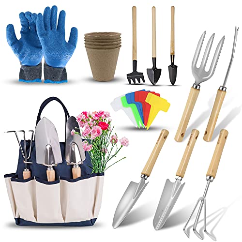 DEWINNER Gartenwerkzeug-Set – 23-teiliges strapazierfähiges gartenset werkzeug,garden tools inklusive Handschuhen und Tasche für Damen und Herren von DEWINNER