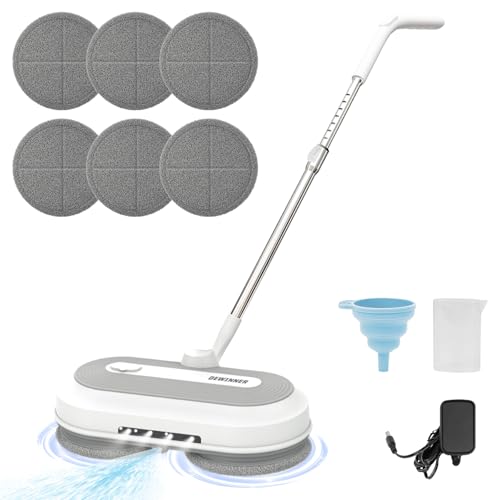 DEWINNER Kabelloser Wischmopp mit 2.0Ah Akku & 300ml Wassertank | Doppel-Rotationssystem (150 U/min) | LED-Arbeitslicht | Höhenverstellbar | Für Böden & Terrassen von DEWINNER