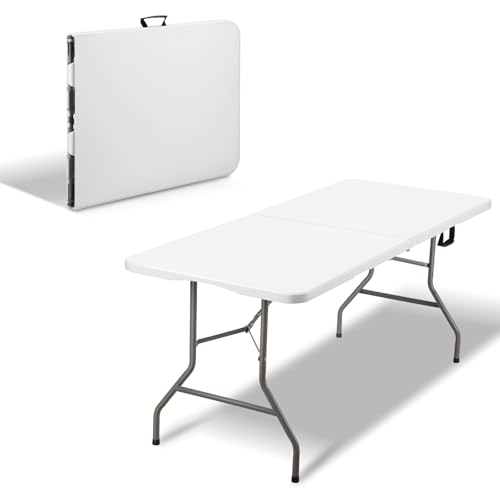Dewinner Klapptisch 180x74x74 cm,HDPE-Material, 6 oder 8 Plätze, Weißer Tragbarer Gartenklapptisch mit Sicherheitsverriegelung, Geeignet für Buffet, Festival, Camping von DEWINNER