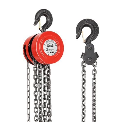 Handkettenzug mit Schwerlasthaken DEWINNER, robust, Seilwinde, 2 Tonnen, 6 m max. Hubkraft, Rot von DEWINNER
