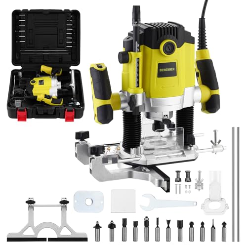 Oberfräse mit Koffer 1800W 10000-26000 U/min DEWINNER, Oberfräsen Mit 12 Stück Fräsen Cuter, 3 Spannzangen 6/8/12 mm,7 Vitesses Variables, 60mm Einstechtiefe zum präzisen Fräsen von Nuten und Taschen Oberfräse mit Koffer 1800W 10000-26000 U/min DEWINNER, Oberfräsen Mit 12 Stück Fräsen Cuter, 3 Spannzangen 6/8/12 mm,7 Vitesses Variables, 60mm Einstechtiefe zum präzisen Fräsen von Nuten und Taschen von DEWINNER
