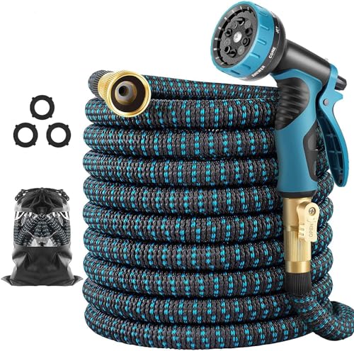 Erweiterbarer Gartenschlauch, innovativer Nano-Gartenschlauch, überlegene Stärke, 3750D, 4-lagiger Latexkern, erweiterbarer Wasserschlauch, extra starker Messinganschluss/Aufbewahrungstasche von DEWNEWS