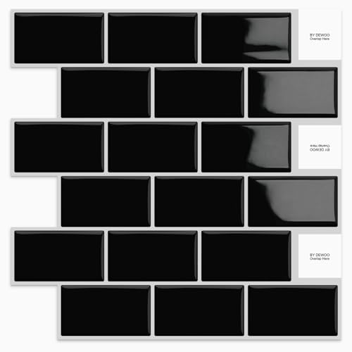 DEWOO 20-Stück Schwarz Fliesenaufkleber Klebefliesen Küchenrückwand Vinyl Metro Fliesen Selbstklebend Bad Küche,(30,5 x 30,5 cm) von DEWOO