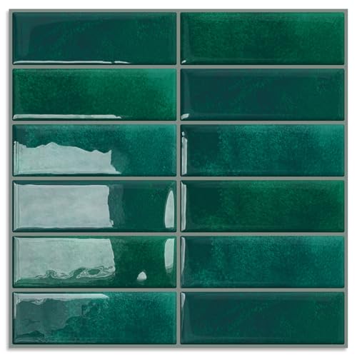 DEWOO Fliesenaufkleber Klebefliesen Fliesenfolie Küche Selbstklebend Metro Fliesen Rückwand Folie Rechteckige Grün, 10-Stück (30.5 x 30.5 cm) von DEWOO