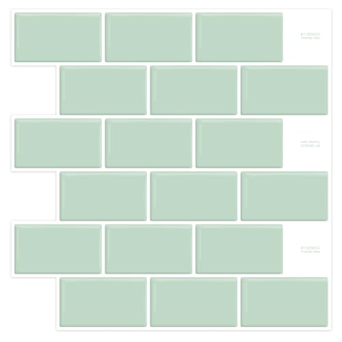 DEWOO Klebefliesen Fliesenaufkleber Klebefolie Küchenfolie Vinyl Metro Fliesen Selbstklebend Grün überkleben Küche Bad 10-Stück, (30,5 x 30,5 cm) von DEWOO
