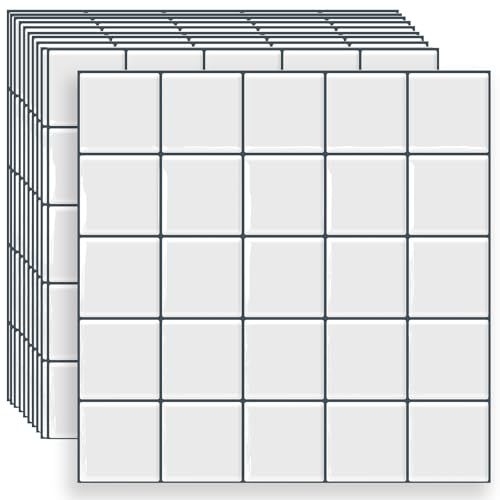 DEWOO 3D Fliesenaufkleber Metro Fliesen Klebefliesen Weiß Wandfliesen Selbstklebende Quadratische Küche Bad (30.5 x 30.5cm 10-Stück) von DEWOO