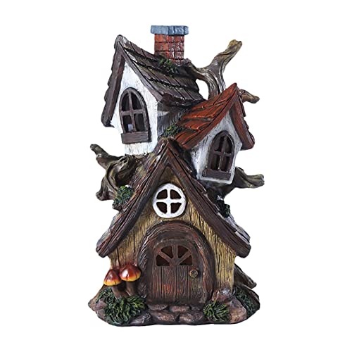 Braunes Feengartenhaus – Miniatur-Feengarten-Steinhäuser, Harz-Feenhaus-Doppelschicht, Gartenornamente im Freien, Harzhaus-Ornament, Feengarten-Zubehör, Heimdekoration von DEWU