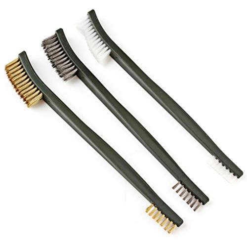 DEWU -Drahtbürsten-Set aus Nylon, Messing, Edelstahl, sauberer, polierter Metallrost, doppelendige Drahtbürsten zur Rostentfernung, Fugenreinigung und Grillreinigung, Polierdetails, 3-teiliges Set von DEWU