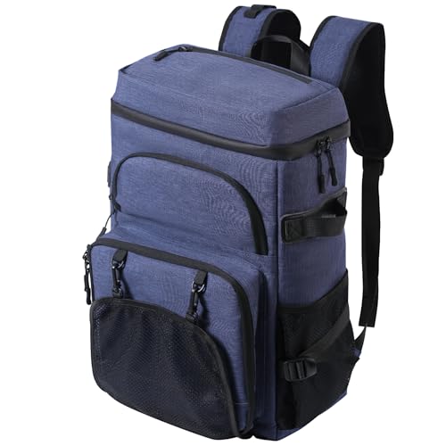 DEWUR Kühlrücksack 35L Thermo Rücksack Kühltasche Wasserdichter Picknickrücksack mit Flaschenöffner für Picknick Camping Strand Wandern Reisen Einkaufen (Blau) von DEWUR