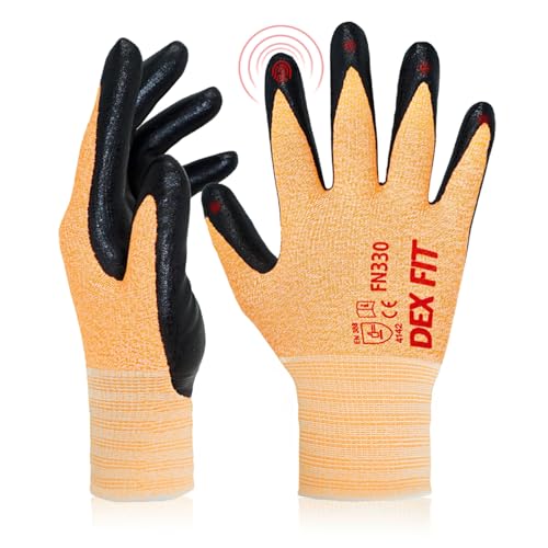 DEX FIT Nitrilschaum Arbeitshandschuhe FN330 – 3D-Komfort, Dehnbare Passform, Fester Griff, Dünn und Leicht, Touchscreen, Langlebig, Atmungsaktiv, Maschinenwaschbar; Orange S (7) 1 Paar von DEX FIT