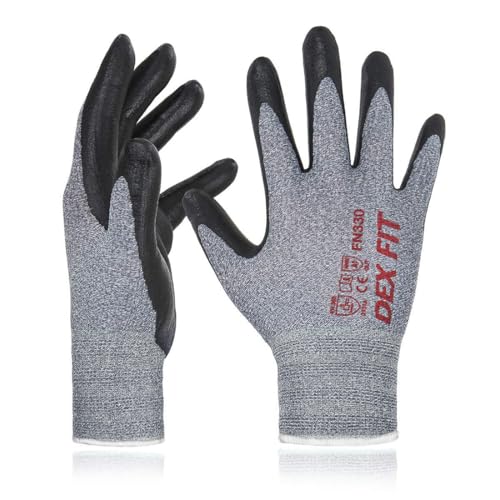 DEX FIT Nitrilschaum Arbeitshandschuhe FN330 – 3D-Komfort, Dehnbare Passform, Fester Griff, Dünn und Leicht, Touchscreen, Langlebig, Atmungsaktiv, Maschinenwaschbar; Grau S (7) 1 Paar von DEX FIT