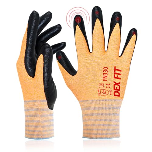 DEX FIT Arbeitshandschuhe FN330, 3D Comfort Stretch Fit, Power Grip, mit Strapazierfähigem Schaumnitril beschichtet, Smart Touch, Dünn & Leicht, Maschinenwaschbar, Orange 6 (XS) 3 Paare von DEX FIT