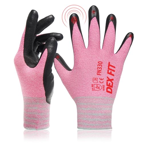 DEX FIT Arbeitshandschuhe FN330-3 Paare, 3D-Comfort Fit, rutschfester Handgriff, mit Schaumnitril beschichtet, Touchscreen-kompatibel, Dünn & Leicht, Maschinenwaschbar; Rosa 10 (XL) von DEX FIT