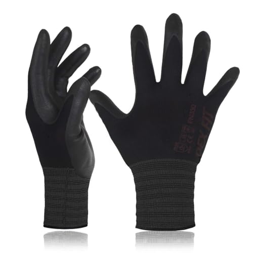 DEX FIT Nitrilschaum Arbeitshandschuhe FN330 – 3D-Komfort, Dehnbare Passform, Fester Griff, Dünn und Leicht, Touchscreen, Langlebig, Atmungsaktiv, Maschinenwaschbar; Schwarz XL (10) 3 Paare von DEX FIT
