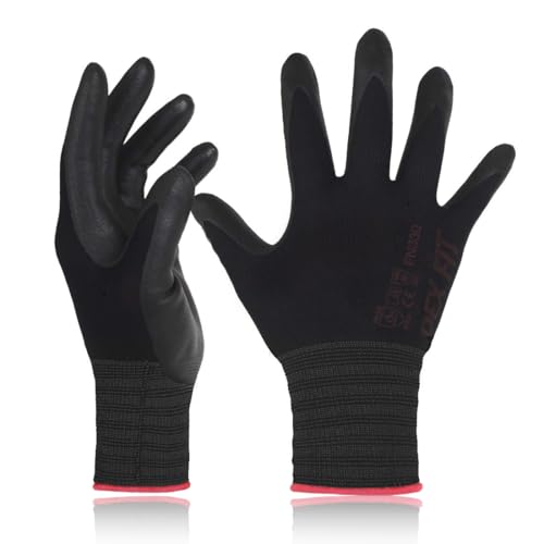 DEX FIT Nitrilschaum Arbeitshandschuhe FN330 – 3D-Komfort, Dehnbare Passform, Fester Griff, Dünn und Leicht, Touchscreen, Langlebig, Atmungsaktiv, Maschinenwaschbar; Schwarz XXL (11) 3 Paare von DEX FIT
