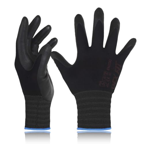 DEX FIT Nitrilschaum Arbeitshandschuhe FN330 – 3D-Komfort, Dehnbare Passform, Fester Griff, Dünn und Leicht, Touchscreen, Langlebig, Atmungsaktiv, Maschinenwaschbar; Schwarz XS (6) 3 Paare von DEX FIT