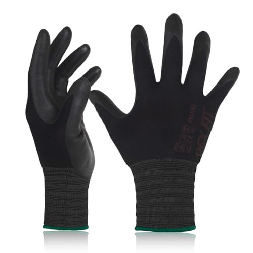 DEX FIT Nitrilschaum Arbeitshandschuhe FN330 – 3D-Komfort, Dehnbare Passform, Fester Griff, Dünn und Leicht, Touchscreen, Langlebig, Atmungsaktiv, Maschinenwaschbar; Schwarz M (8) 3 Paare von DEX FIT
