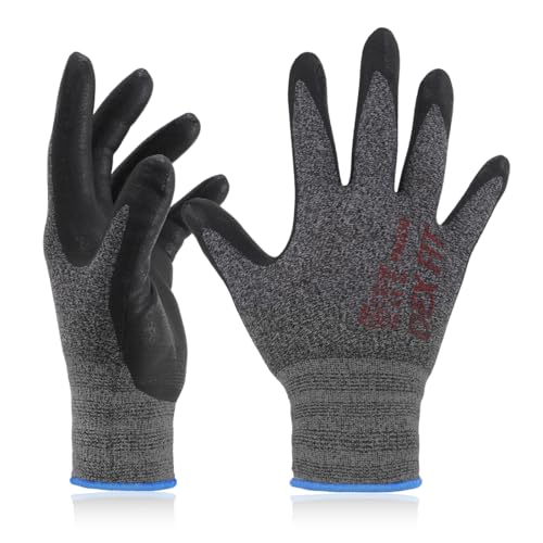 DEX FIT Nitrilschaum Arbeitshandschuhe FN330; 3D-Komfort, Dehnbare Passform, Griff, Dünn und Leicht, Touchscreen, Langlebig, Atmungsaktiv, Maschinenwaschbar; Schwarz Grau XS (6) 1 Paar von DEX FIT