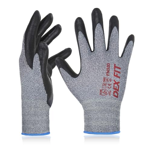 DEX FIT Nitrilschaum Arbeitshandschuhe FN330 – 3D-Komfort, Dehnbare Passform, Fester Griff, Dünn und Leicht, Touchscreen, Langlebig, Atmungsaktiv, Maschinenwaschbar; Grau XS (6) 3 Paare von DEX FIT