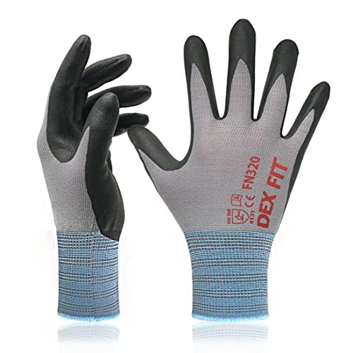 DEX FIT Premium Nylon Nitril Arbeitshandschuhe FN320; 3D-Komfort, Dehnbare Passform, Griff, Dünne, Leichte Arbeitshandschuhe, Langlebig, Atmungsaktiv, Kühl, Waschbar; Grau XS (6) 3 Paare von DEX FIT