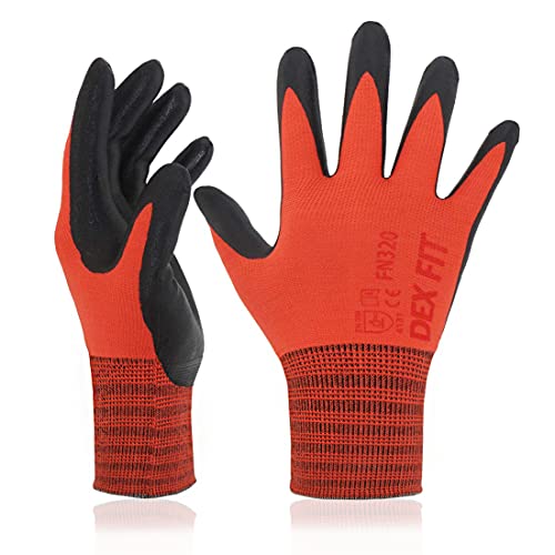 DEX FIT Premium Nylon Nitril Arbeitshandschuhe FN320; 3D-Komfort, Dehnbare Passform, Griff, Dünne, Leichte Arbeitshandschuhe, Langlebig, Atmungsaktiv, Kühl, Waschbar; Rot XL (10) 3 Paare von DEX FIT