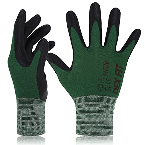 DEX FIT Premium Nylon Nitril Arbeitshandschuhe FN320; 3D-Komfort, Dehnbare Passform, Griff, Dünne, Leichte Arbeitshandschuhe, Langlebig, Atmungsaktiv, Kühl, Waschbar;Waldgrün S (7) 3 Paare von DEX FIT