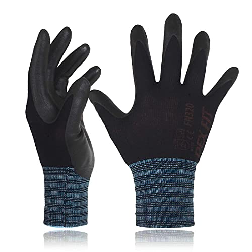 DEX FIT Premium Nylon Nitril Arbeitshandschuhe FN320; 3D-Komfort, Dehnbare Passform, Griff, Dünne, Leichte Arbeitshandschuhe, Langlebig, Atmungsaktiv, Kühl, Waschbar; Schwarz L (9) 3 Paare von DEX FIT