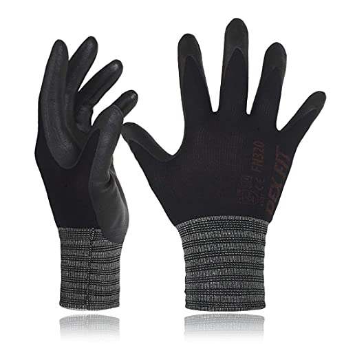 DEX FIT Premium Nylon Nitril Arbeitshandschuhe FN320; 3D-Komfort, Dehnbare Passform, Griff, Dünne, Leichte Arbeitshandschuhe, Langlebig, Atmungsaktiv, Kühl, Waschbar; Schwarz S (7) 3 Paare von DEX FIT