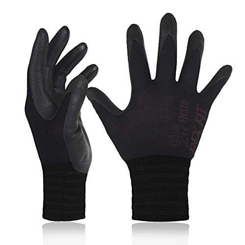 DEX FIT Premium Nylon Nitril Arbeitshandschuhe FN320; 3D-Komfort, Dehnbare Passform, Griff, Dünne, Leichte Arbeitshandschuhe, Langlebig, Atmungsaktiv, Kühl, Waschbar; Schwarz XL (10) 3 Paare von DEX FIT