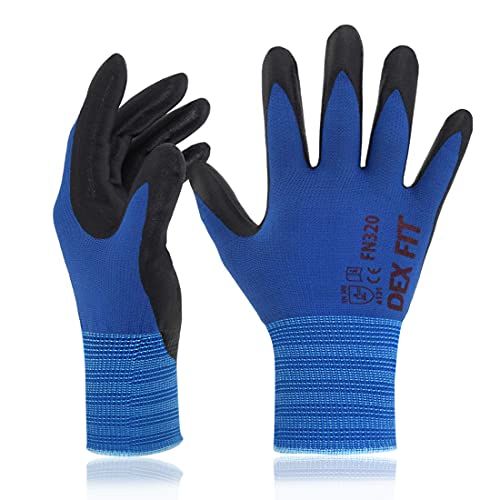 DEX FIT Premium Nylon Nitril Arbeitshandschuhe FN320; 3D-Komfort, Dehnbare Passform, Griff, Dünne, Leichte Arbeitshandschuhe, Langlebig, Atmungsaktiv, Kühl, Waschbar; Blau L (9) 3 Paare von DEX FIT