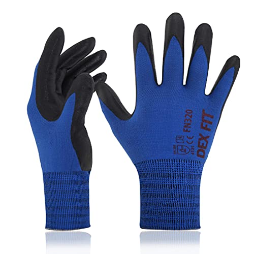 DEX FIT Premium Nylon Nitril Arbeitshandschuhe FN320; 3D-Komfort, Dehnbare Passform, Griff, Dünne, Leichte Arbeitshandschuhe, Langlebig, Atmungsaktiv, Kühl, Waschbar; Blau XL (10) 3 Paare von DEX FIT