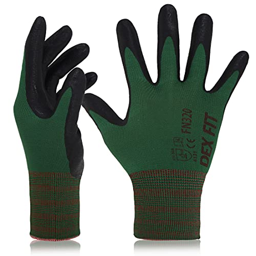 DEX FIT Premium Nylon Nitril Arbeitshandschuhe FN320; 3D-Komfort, Dehnbare Passform, Griff, Dünne, Leichte Arbeitshandschuhe, Langlebig, Atmungsaktiv, Kühl, Waschbar;Waldgrün XL (10) 3 Paare von DEX FIT