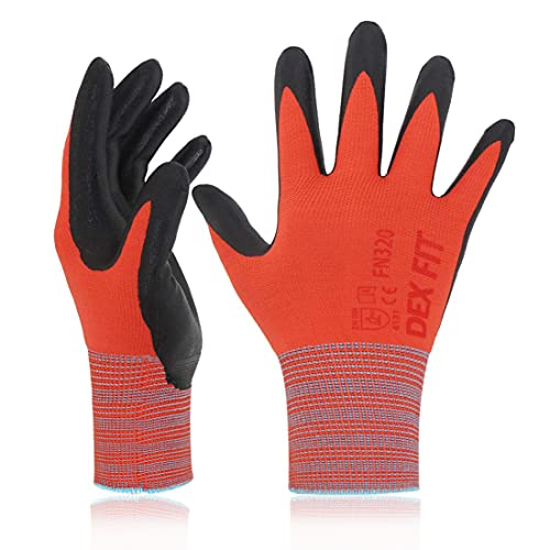 DEX FIT Premium Nylon Nitril Arbeitshandschuhe FN320; 3D-Komfort, Dehnbare Passform, Griff, Dünne, Leichte Arbeitshandschuhe, Langlebig, Atmungsaktiv, Kühl, Waschbar; Rot L (9) 3 Paare von DEX FIT