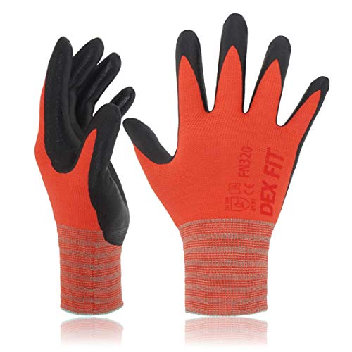 DEX FIT Premium Nylon Nitril Arbeitshandschuhe FN320; 3D-Komfort, Dehnbare Passform, Griff, Dünne, Leichte Arbeitshandschuhe, Langlebig, Atmungsaktiv, Kühl, Waschbar; Rot M (8) 3 Paare von DEX FIT