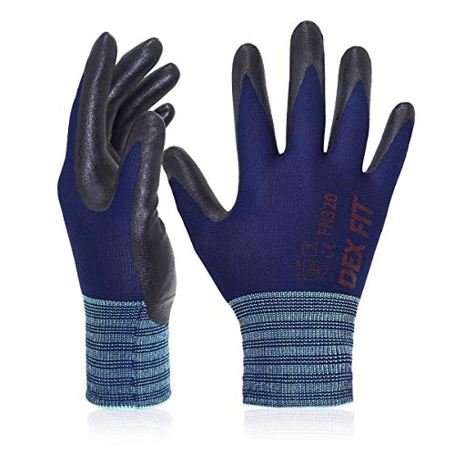 DEX FIT Premium Nylon Nitril Arbeitshandschuhe FN320; 3D-Komfort, Dehnbare Passform, Griff, Dünne, Leichte Arbeitshandschuhe, Langlebig, Atmungsaktiv, Kühl, Waschbar; Marine M (8) 1 Paar von DEX FIT