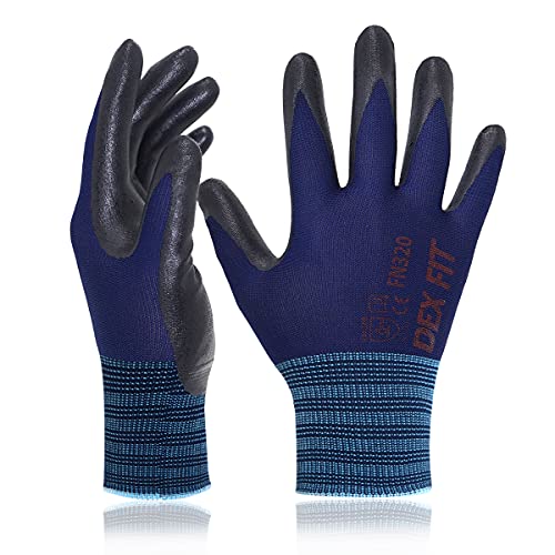 DEX FIT Premium Nylon Nitril Arbeitshandschuhe FN320; 3D-Komfort, Dehnbare Passform, Griff, Dünne, Leichte Arbeitshandschuhe, Langlebig, Atmungsaktiv, Kühl, Waschbar; Marine L (9) 1 Paar von DEX FIT