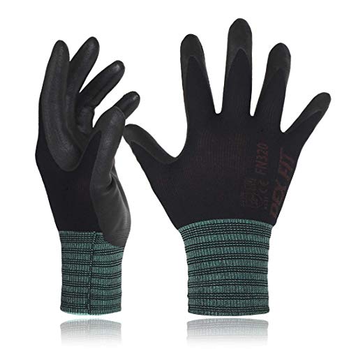 DEX FIT Premium Nylon Nitril Arbeitshandschuhe FN320; 3D-Komfort, Dehnbare Passform, Griff, Dünne, Leichte Arbeitshandschuhe, Langlebig, Atmungsaktiv, Kühl, Waschbar; Schwarz M (8) 1 Paar von DEX FIT
