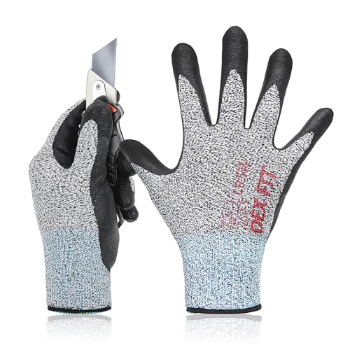 DEX FIT Level 2 Schnittschutzhandschuhe CR533; Fester, Rutschfester Griff, Dünn und Leicht, Langlebig und mit Schaumstoff Beschichtet, Extrem Weich, 3D-Komfort-Passform, Waschbar; Grau L (9) 1 Paar von DEX FIT
