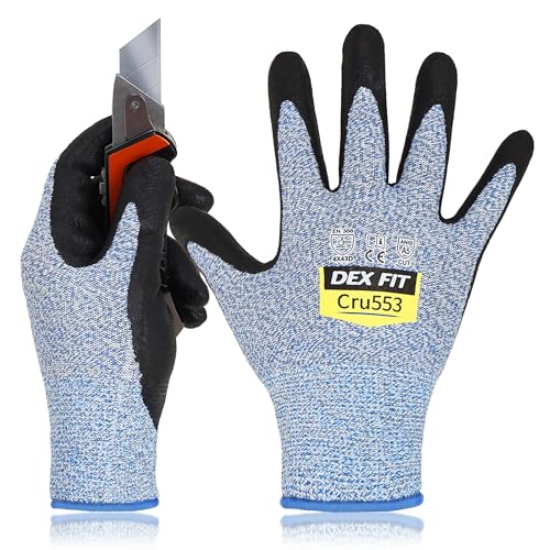 DEX FIT Level 5 Schnittschutzhandschuhe Cru553; 3D-Komfort-Passform, Fester Griff, Dünn und Leicht, Touchscreen-Kompatibel, Langlebig, Atmungsaktiv und Kühl, Waschbar; Blau XS (6) 1 Paar von DEX FIT