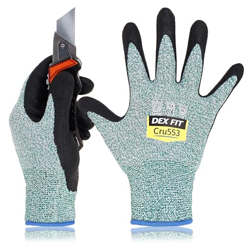 DEX FIT Level 5 Schnittschutzhandschuhe Cru553; 3D-Komfort-Passform, Fester Griff, Dünn und Leicht, Touchscreen-Kompatibel, Langlebig, Atmungsaktiv und Kühl, Waschbar; Grün L (9) 1 Paar von DEX FIT