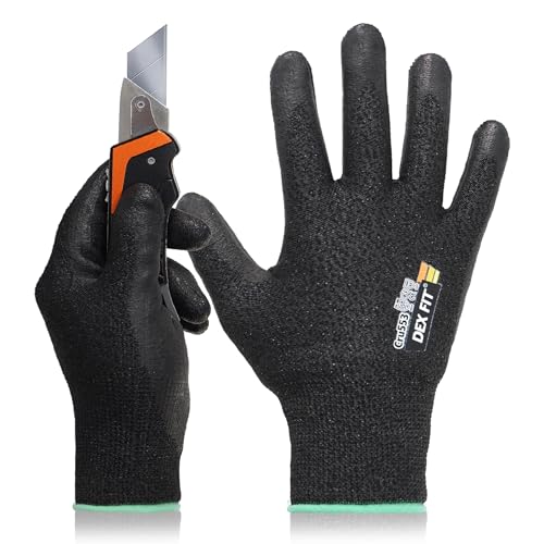 DEX FIT Level 5 Cut Schnittfeste Handschuhe Cru553 Prime, 3D Komfort Stretch Fit, Power Grip, Strapazierfähiger Schaumnitril, Smart Touch, Maschinenwaschbar, Dünn & Leicht, Schwarz 9 (L) 1 Paar von DEX FIT