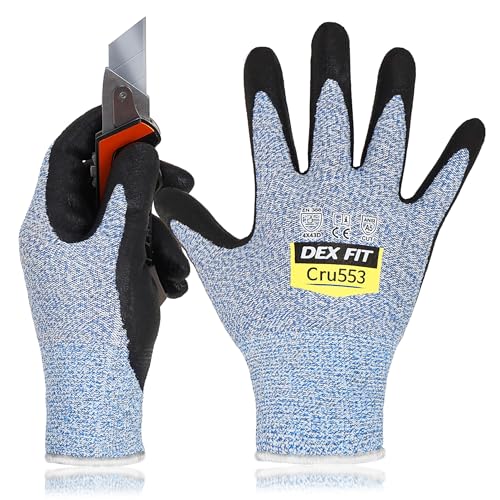 DEX FIT Level 5 Schnittschutzhandschuhe Cru553; 3D-Komfort-Passform, Fester Griff, Dünn und Leicht, Touchscreen-Kompatibel, Langlebig, Atmungsaktiv und Kühl, Waschbar; Blau S (7) 3 Paare von DEX FIT
