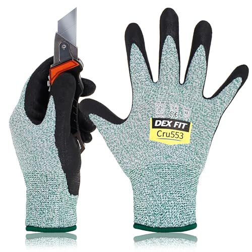DEX FIT Level 5 Schnittschutzhandschuhe Cru553; 3D-Komfort-Passform, Fester Griff, Dünn und Leicht, Touchscreen-Kompatibel, Langlebig, Atmungsaktiv und Kühl, Waschbar; Grün M (8) 1 Paar von DEX FIT