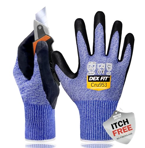 DEX FIT Schnittschutzhandschuhe CRU953 – Level A8, Touchscreenfähig, Dünn & Atmungsaktiv, Rutschfest, 3D Komfort-Fit, ohne Glasfaser, Ideal für Industrie & Bau – Steel Blue XXL (11) 1 Paar von DEX FIT