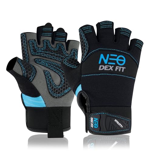 DEX FIT MG310 Impact Mechanikerhandschuhe mit halben Fingern, strapazierfähig, robuster Griff, Vibrations- und stoßdämpfend, Touchscreen-fähig, waschbar; Schwarz S (7) 1 Paar von DEX FIT