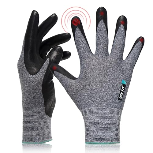DEX FIT Nitrilschaum Arbeitshandschuhe FN331; Rutschfester Griff, Dünne und Leichte Arbeitshandschuhe, Touchscreen, 3D-Komfort-Passform, Maschinenwaschbar; Grau XL (10) 3 Paare von DEX FIT