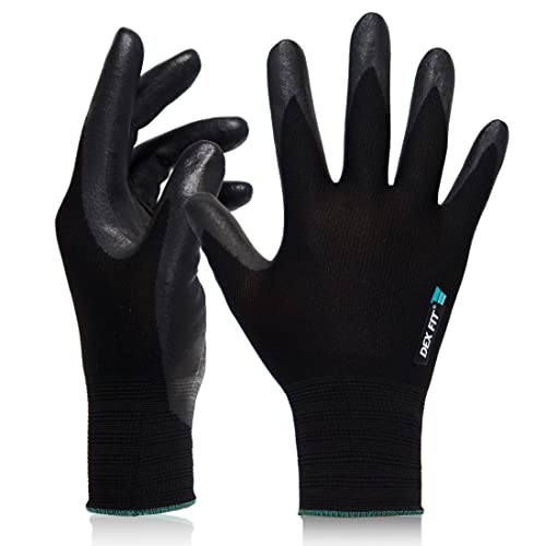 DEX FIT Nitrilschaum Arbeitshandschuhe FN331; Rutschfester Griff, Dünne und Leichte Arbeitshandschuhe, Touchscreen, 3D-Komfort-Passform, Maschinenwaschbar; Schwarz S (7) 3 Paare von DEX FIT