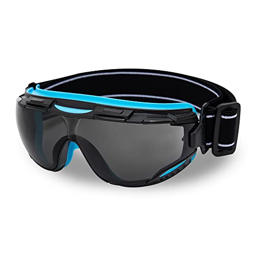 DEX FIT Protective Safety Goggles SG220; Anti Fog & Scratch, Z87 Eye Protection for Lab, Science, and Chemistry Work, Adjustable for Women and Men, (Black & Blue Frame, Tinted Lens, 19cm Strap) von DEX FIT